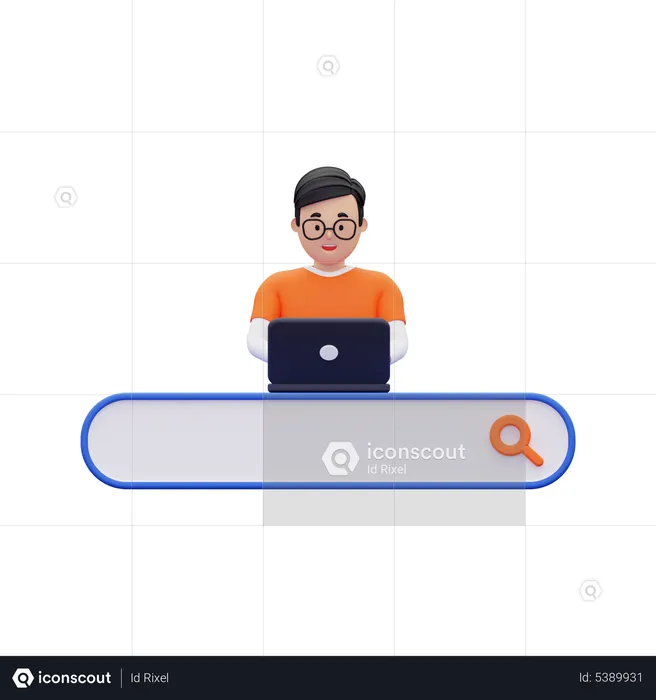 Man Doing online browsing with search bar  3D Illustration