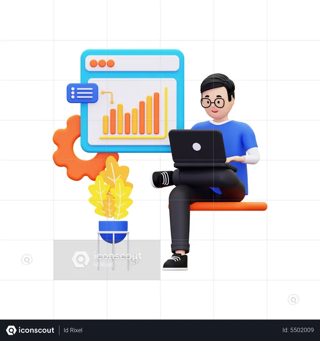 Man Doing Online Business Analysis  3D Illustration