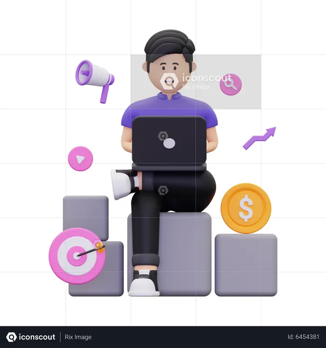 Man Doing Online Marketing  3D Illustration