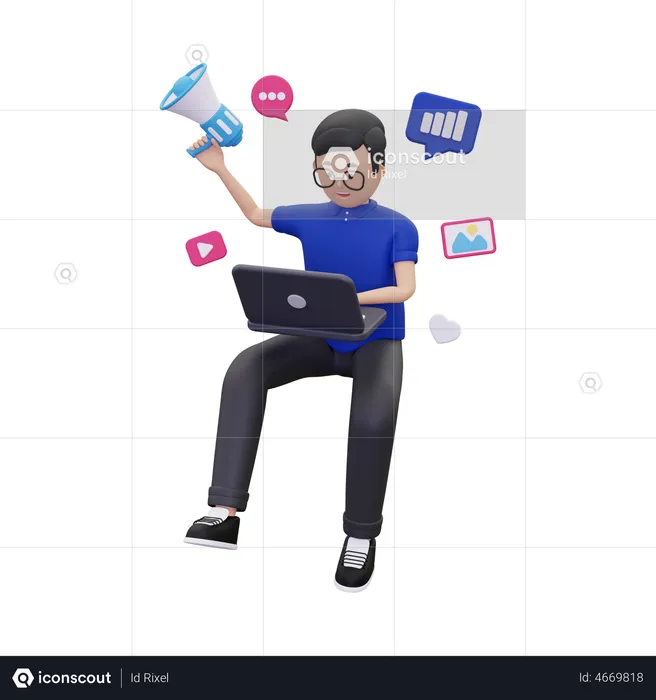 Man doing online marketing  3D Illustration