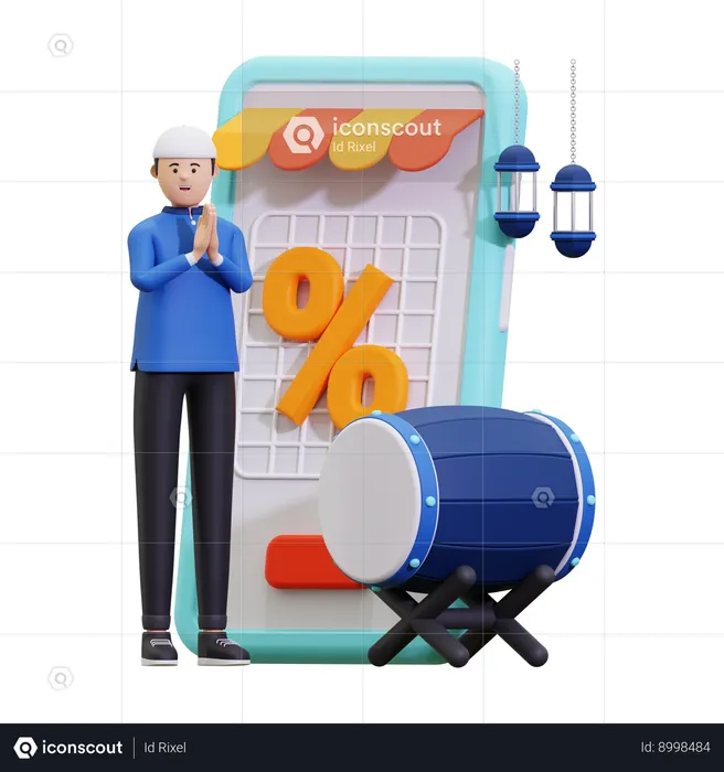 Man Doing Online Ramadan Shopping  3D Illustration