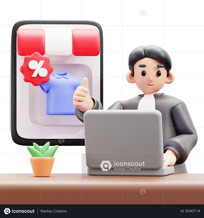 Man doing online shopping  3D Illustration