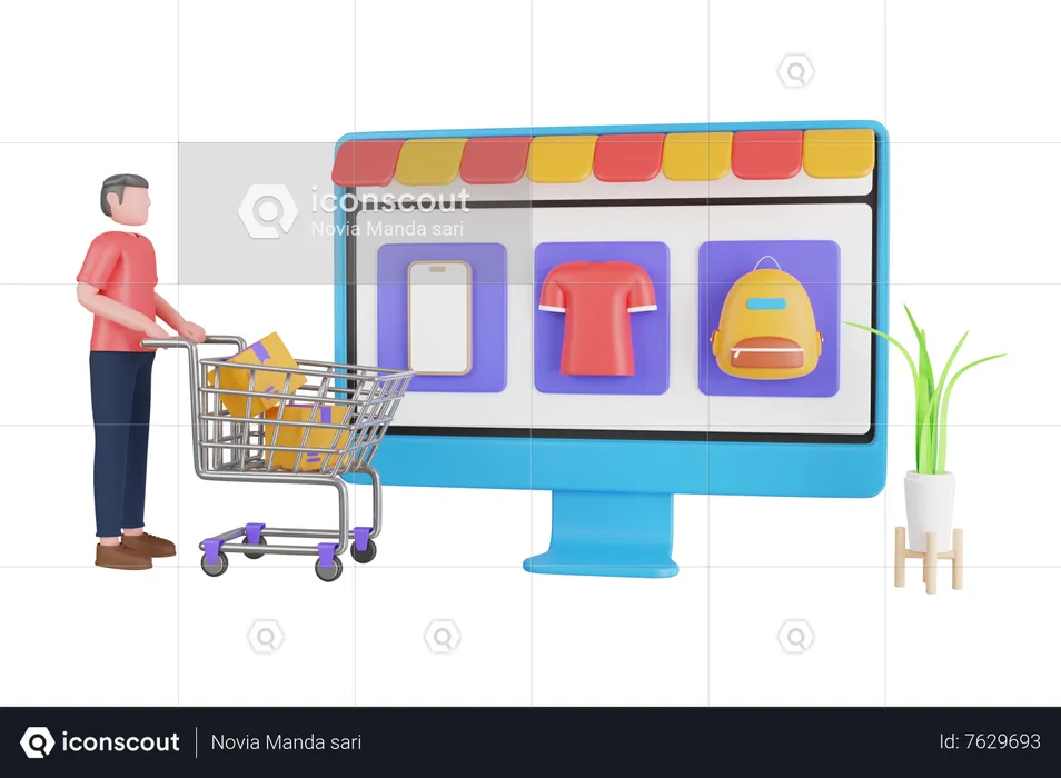 Man doing Online shopping  3D Illustration