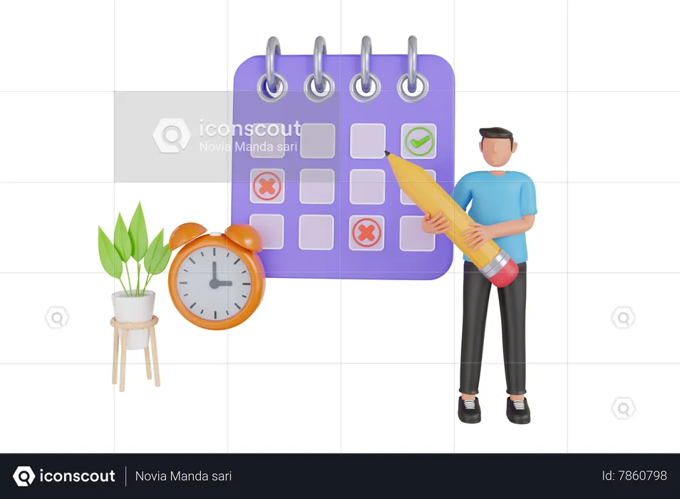 Man Doing Planning Day Scheduling Appointment In Calendar  3D Illustration