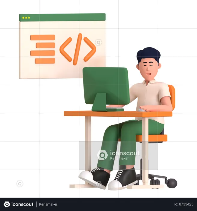 Man Doing Programming Work  3D Illustration