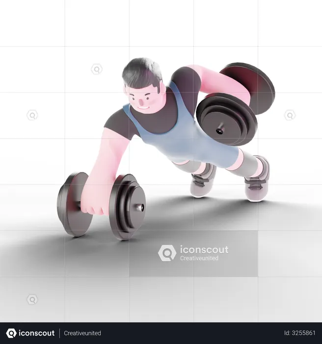 Man doing pushups with dumbbells  3D Illustration