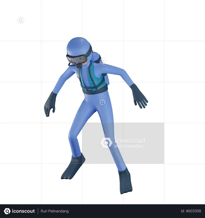 Man Doing Scuba Diving  3D Illustration