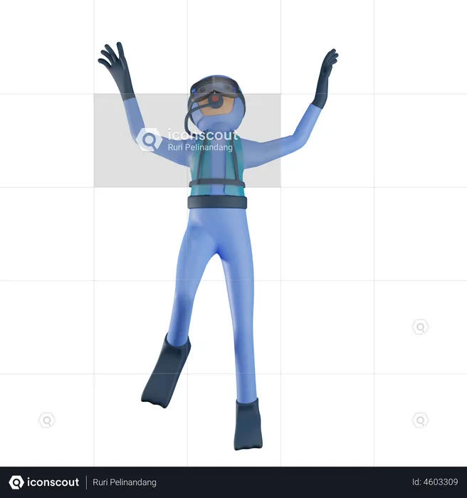 Man Doing Scuba Diving  3D Illustration