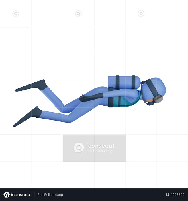 Man Doing Scuba Diving  3D Illustration
