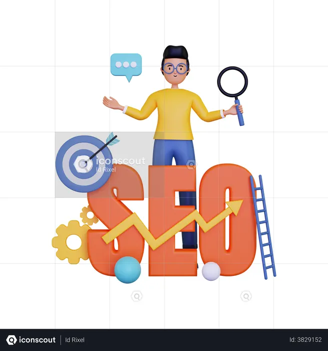 Man doing Search Engine Optimization  3D Illustration