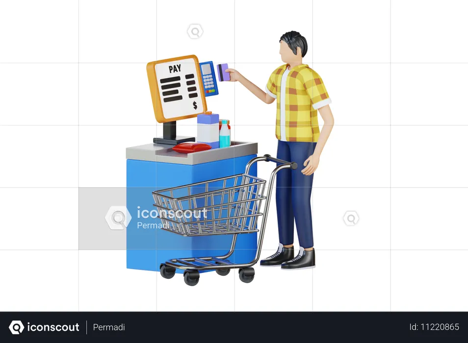 Man Doing Self Checkout  3D Illustration