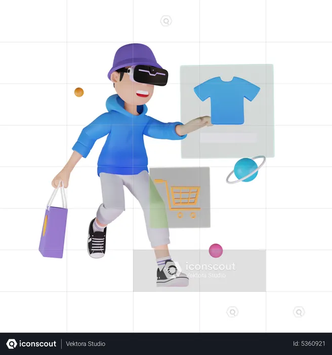 Man doing shopping in metaverse  3D Illustration