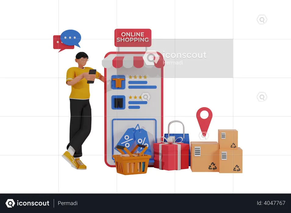 Man doing shopping on online sale  3D Illustration