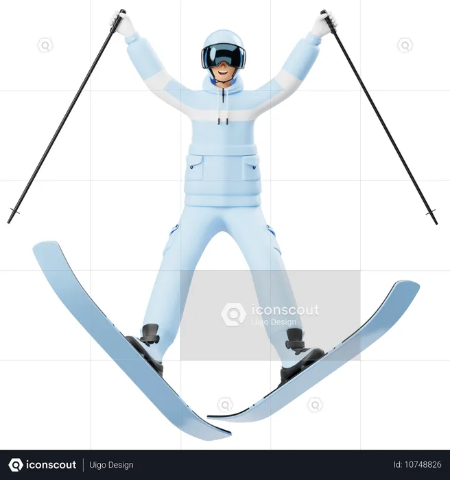 Man Doing Ski Jump  3D Illustration