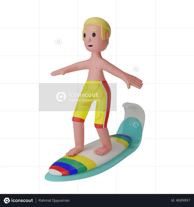 Man Doing Surfing  3D Illustration