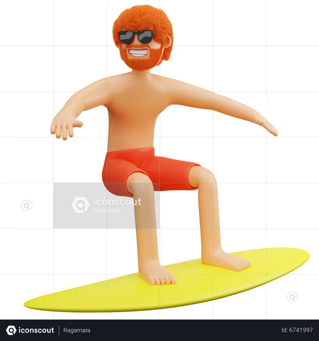 Man Doing Surfing At Beach  3D Illustration