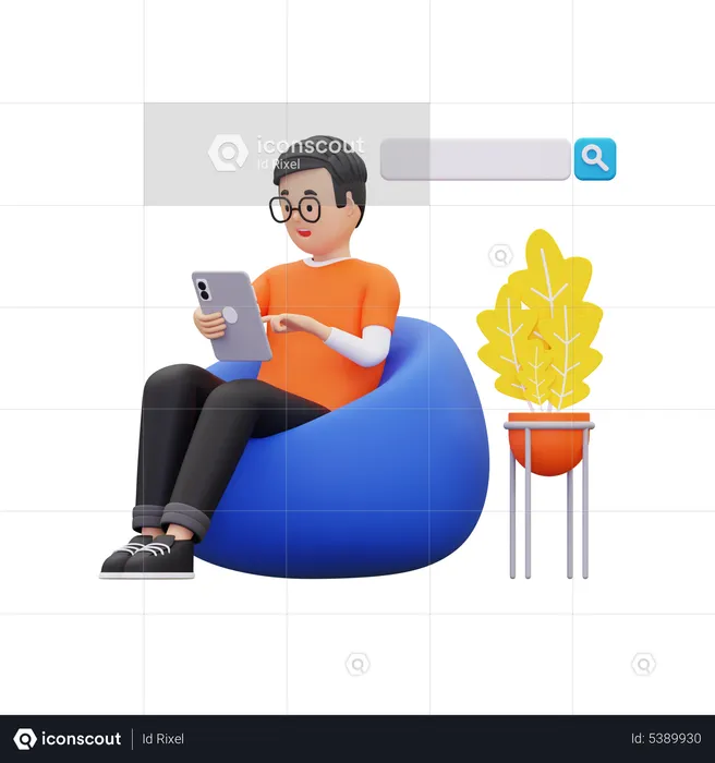 Man Doing surfing on internet  3D Illustration