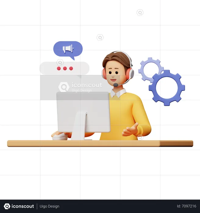 Man Doing Telemarketing  3D Illustration