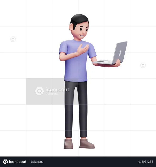 Man doing video call on laptop  3D Illustration