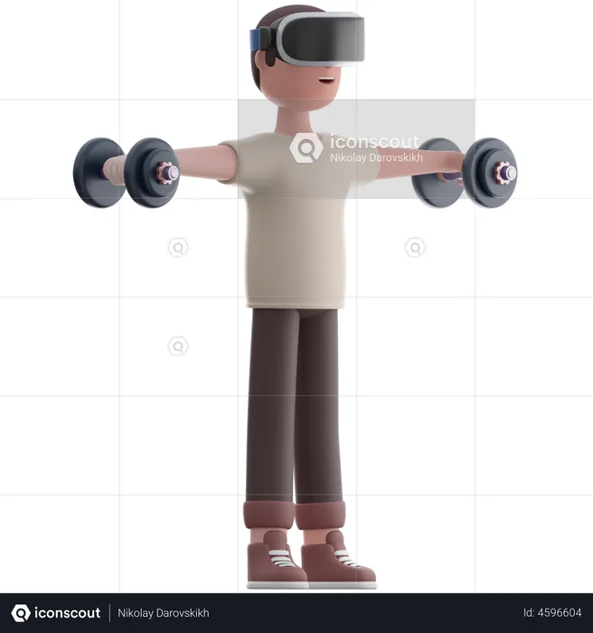 Man doing Virtual Workout  3D Illustration