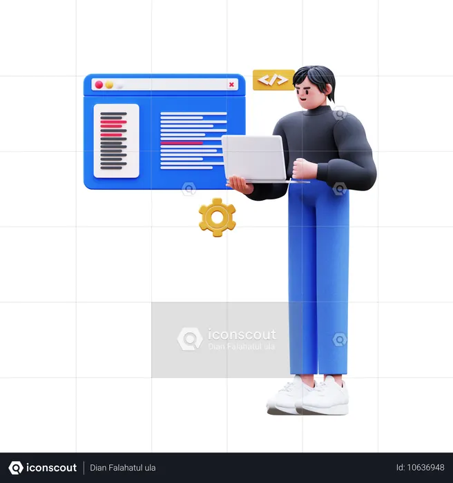 Man Doing Website Coding  3D Icon
