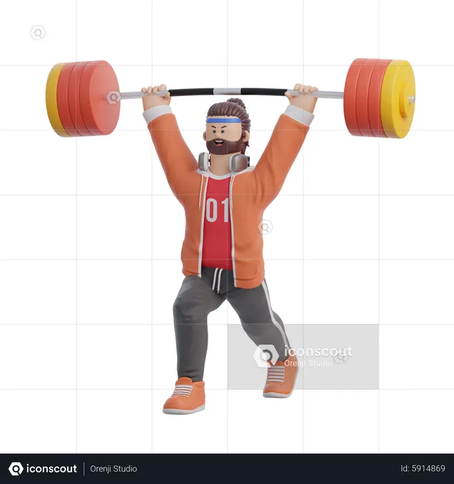 Man doing Weight lifting  3D Illustration