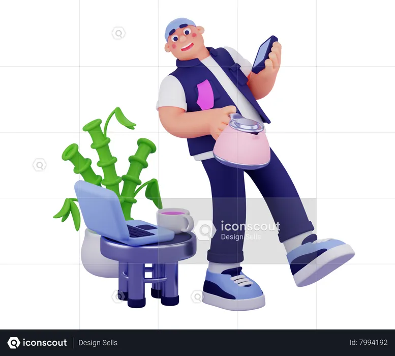 Man Doing Work From Home  3D Illustration