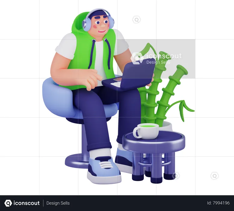 Man Doing Work From Home  3D Illustration