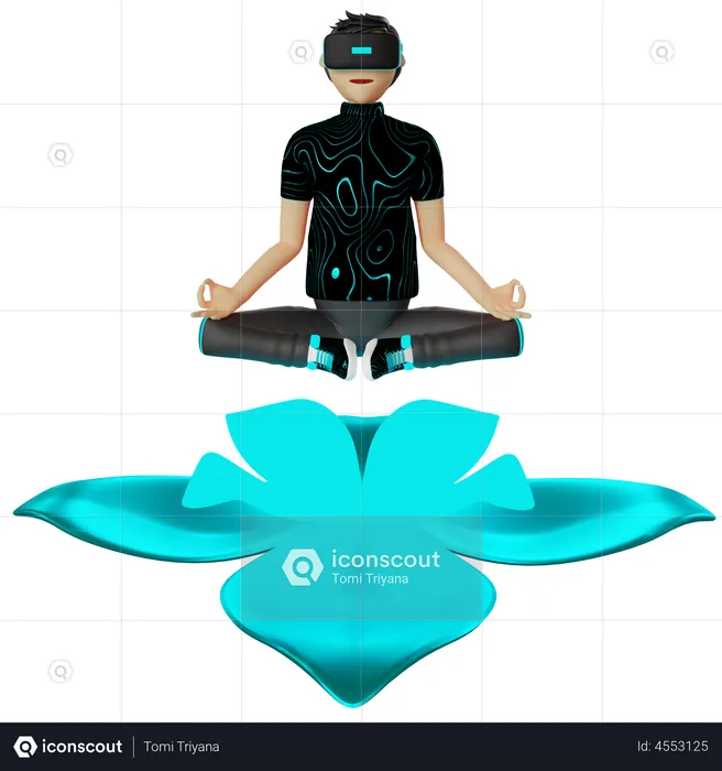 Man doing yoga in virtual world  3D Illustration
