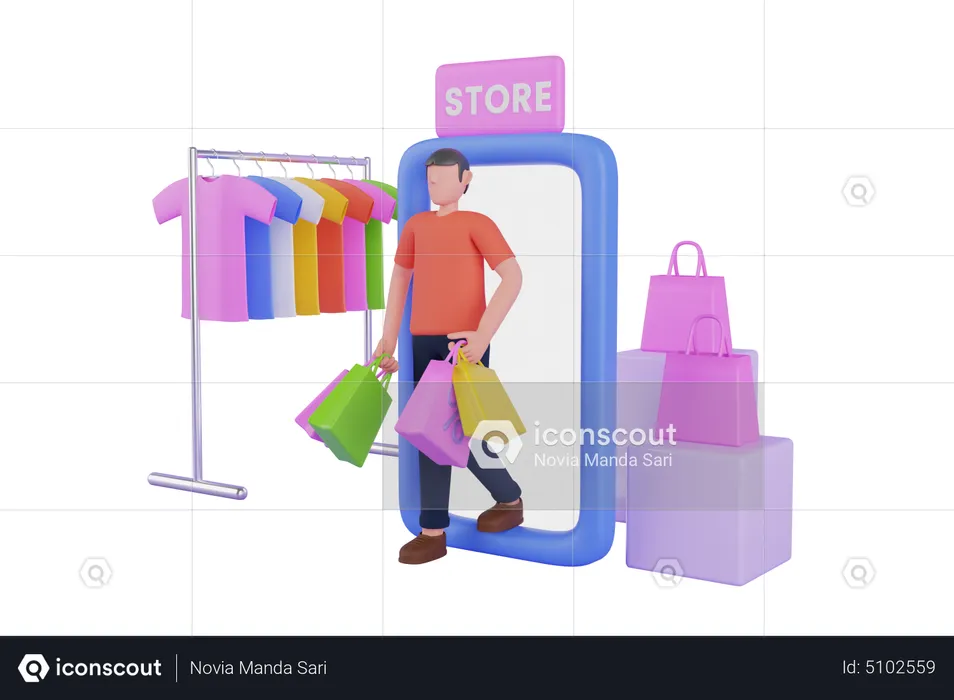 Man done online shopping  3D Illustration