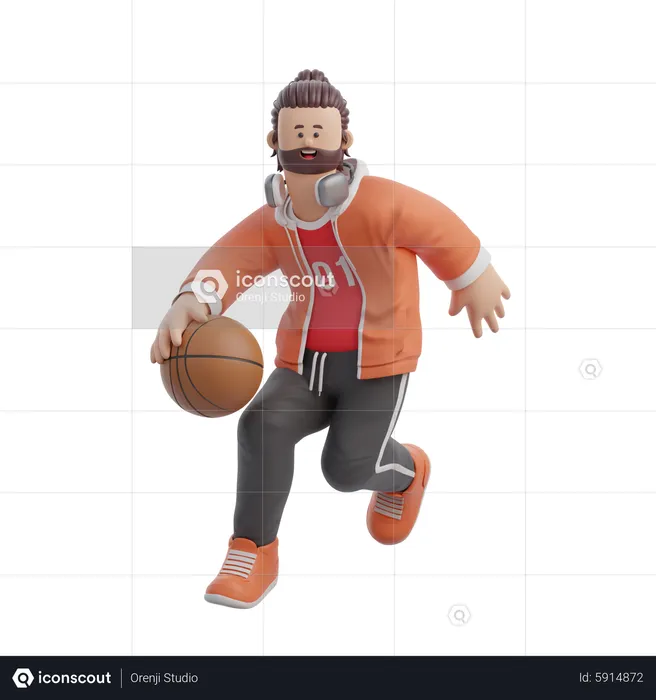 Man Dribbling on Basketball  3D Illustration