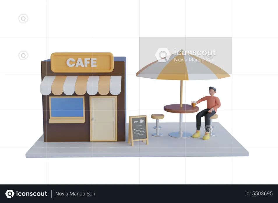 Man drinking coffee at Cafe Shop  3D Illustration
