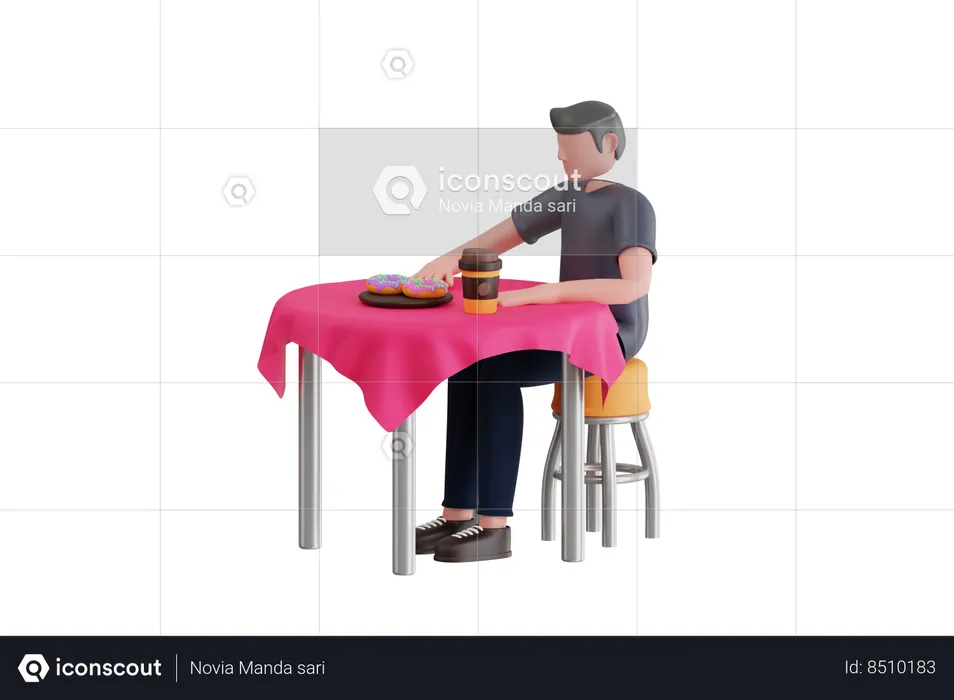 Man Drinking Coffee In Cafe  3D Illustration