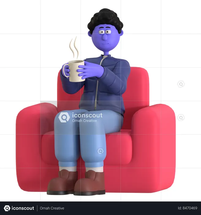 Man Drinking Hot Cocoa  3D Illustration