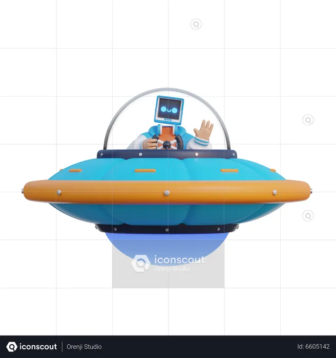 Man Drives UFO  3D Illustration