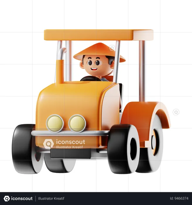 Man Driving Tractor  3D Icon