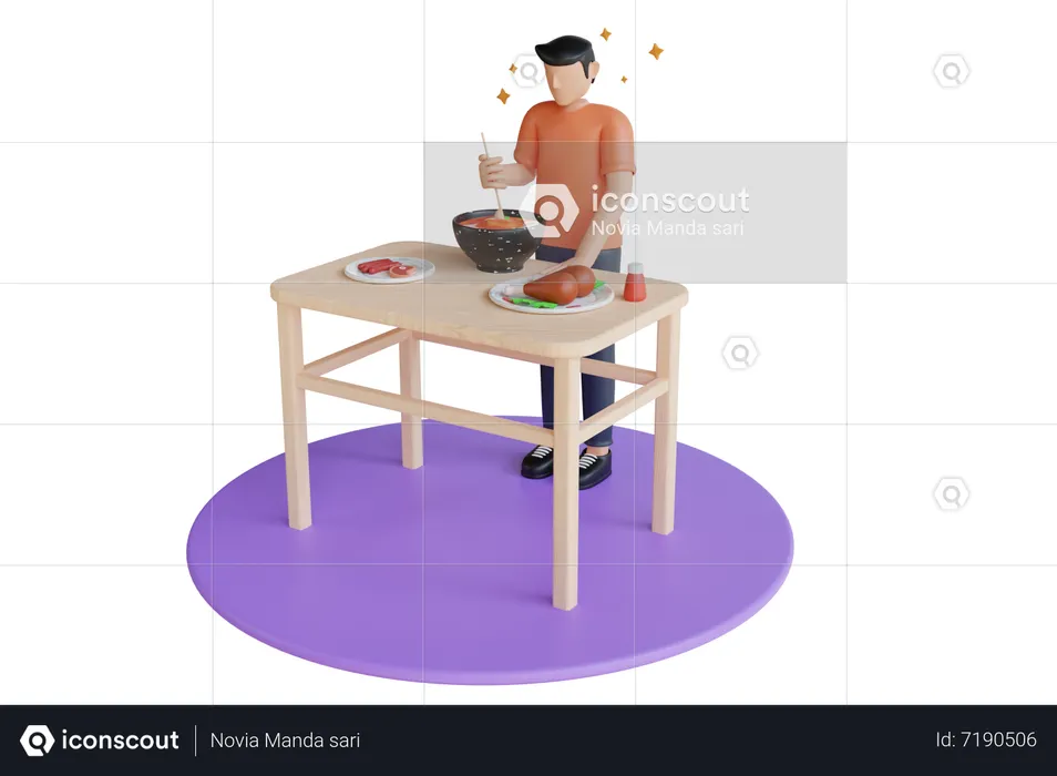 Man eating delicious food at home  3D Illustration