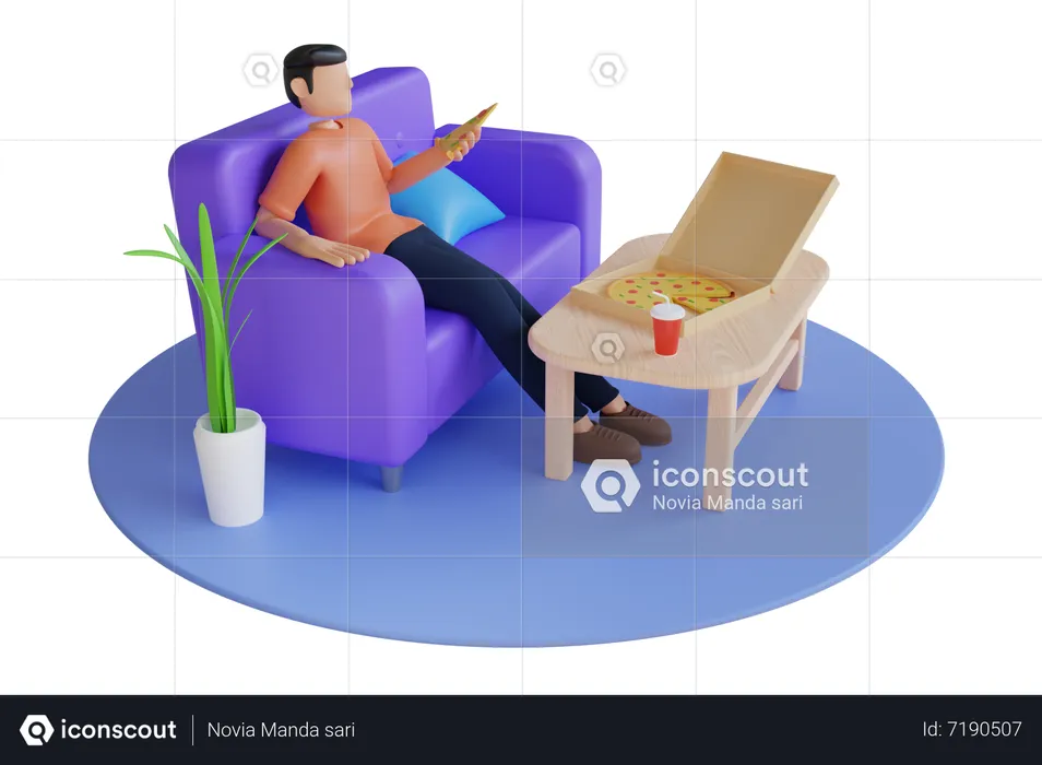 Man eating pizza at home  3D Illustration