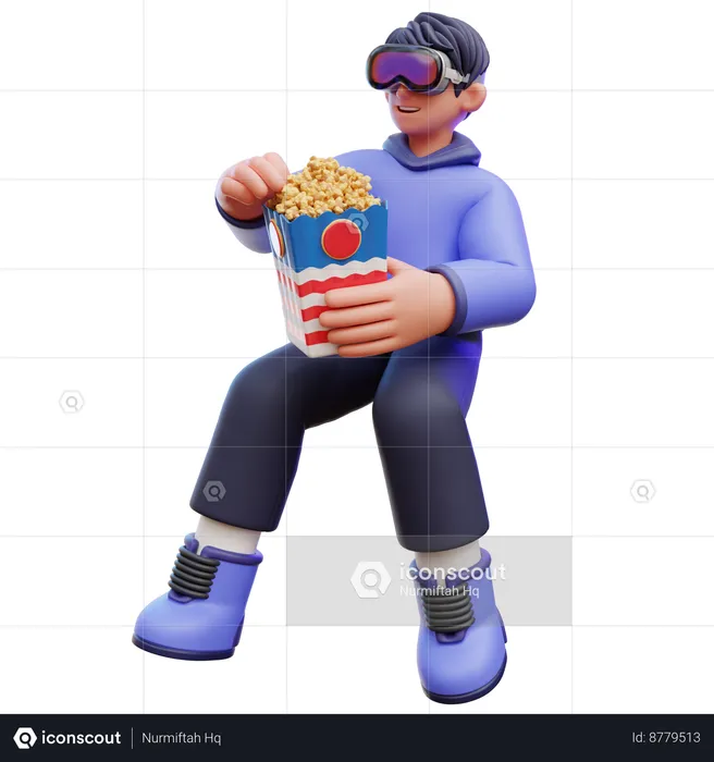 Man Eating Popcorn  3D Illustration