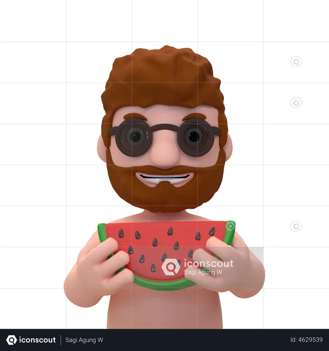 Man Eating Watermelon  3D Illustration