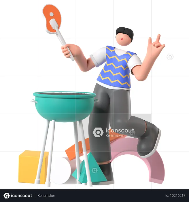 Man enjoying BBQ Party  3D Illustration