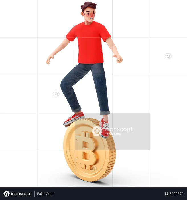 Man enjoying bitcoin profit  3D Illustration