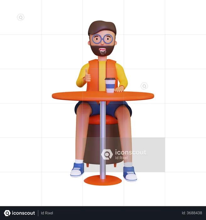 Man enjoying coffee in cafe table  3D Illustration
