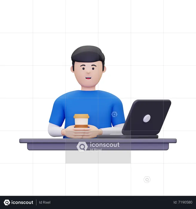 Man enjoying coffee while sitting at desk  3D Illustration
