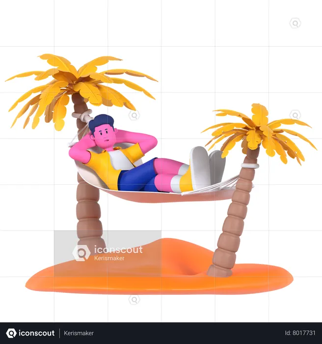 Man enjoying Hammock in Coconut Tree  3D Illustration