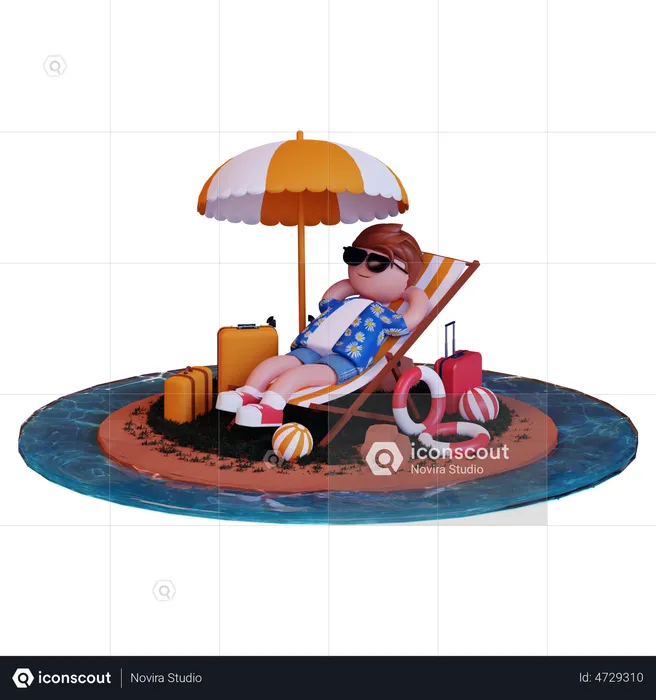 Man Enjoying On Island  3D Illustration