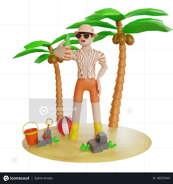 Man Enjoying On Island  3D Illustration