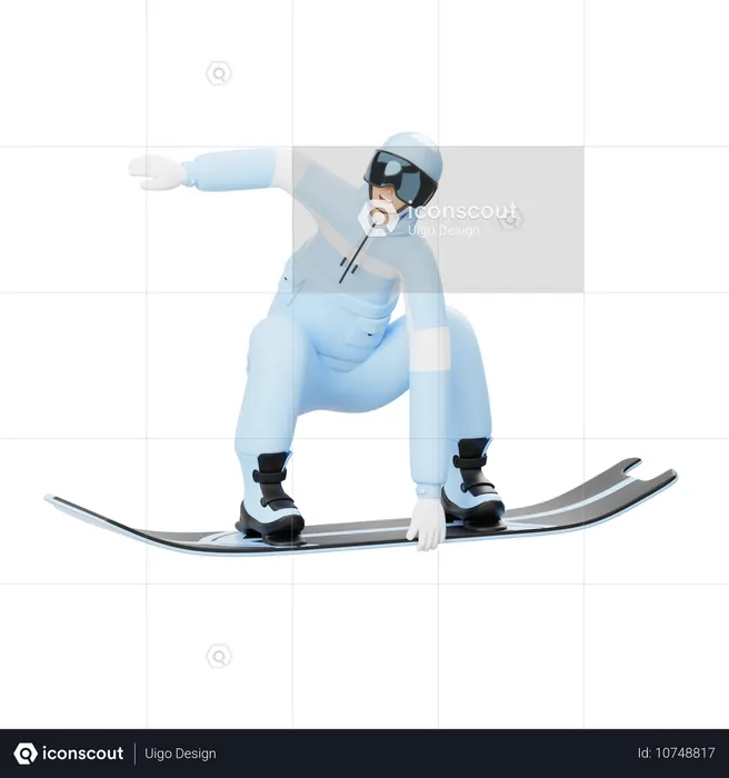 Man Enjoying Snowboard Slide  3D Illustration
