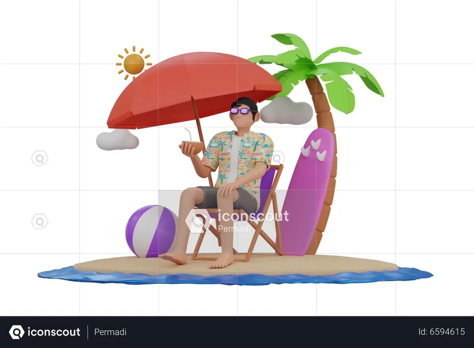 Man Enjoying summer vacation  3D Illustration
