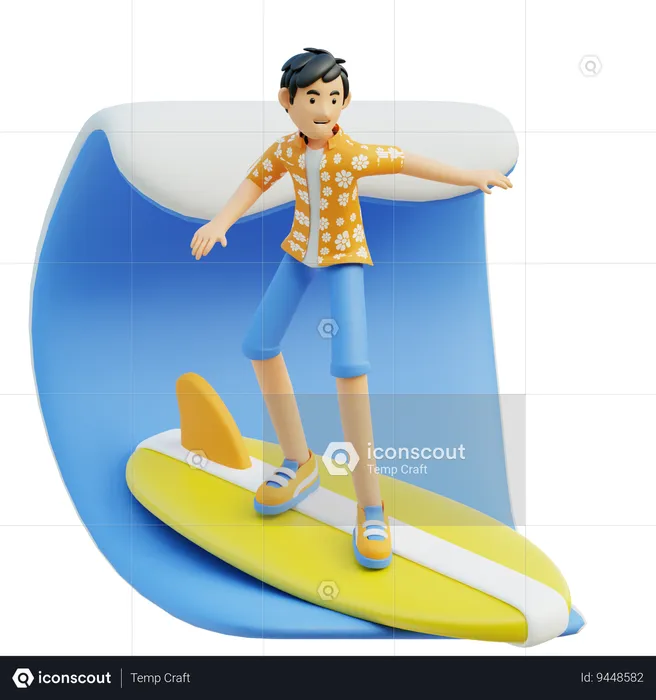 Man Enjoying Surfing  3D Illustration